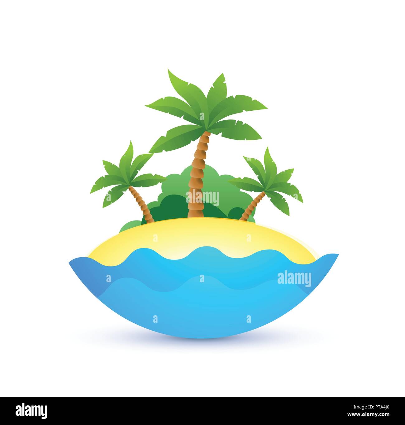 Cartoon Landscape of Tropic Island with Palm Trees and Ocean. Vector Illustration isolated on white background. Stock Vector