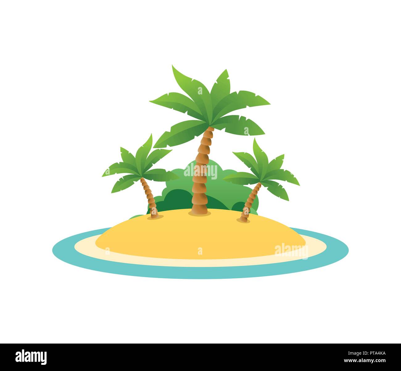 Nature Landscape of Tropic Island with Sand Beach and Palm Trees. Vector Illustration isolated on white background. Stock Vector