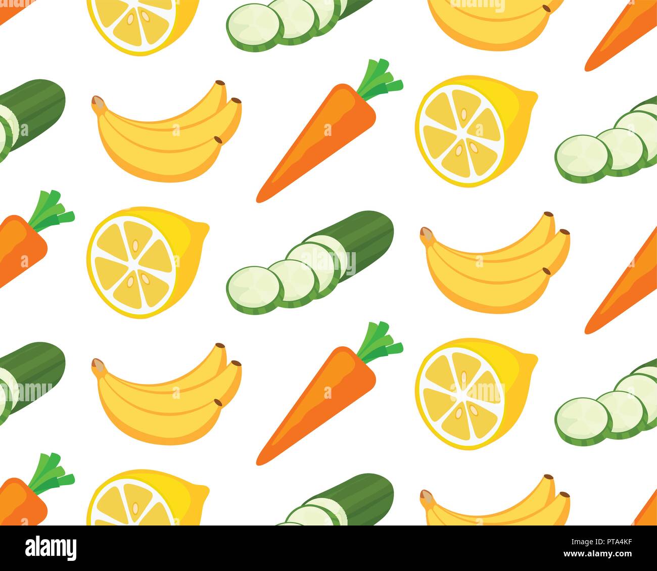 Vector Seamless Pattern with Fruits and Vegetables on white background ...