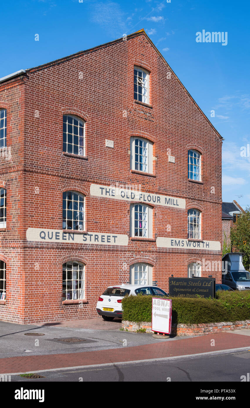 The Old Flour Mill grade II listed building with English Bond brickwork (red bricks) in Emsworth, Hampshire, England, UK. Stock Photo