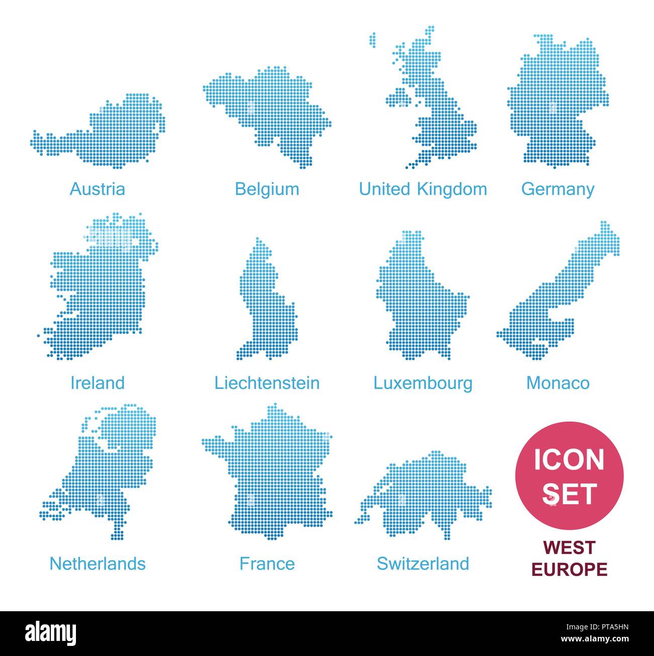 Counties of West Europe, Vector Icon Set in modern style Stock Vector