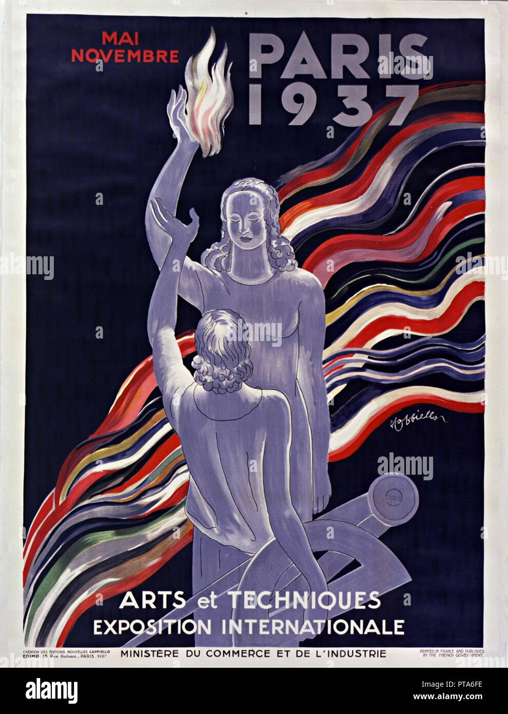 Poster of the 1937 International Exhibition in Paris, 1937. Creator: Cappiello, Leonetto (1875-1942). Stock Photo