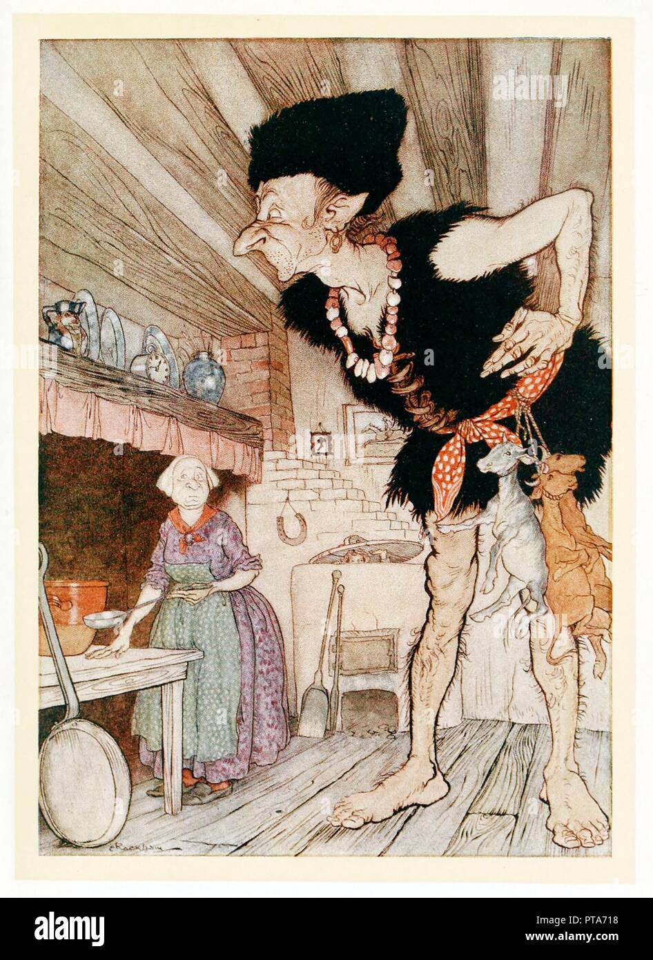 Fee-Fi-Fo-Fum, I smell the Blood of an Englishman, form English Fairy Tales, pub. 1922. Creator: Arthur Rackham (1867 - 1939). Stock Photo