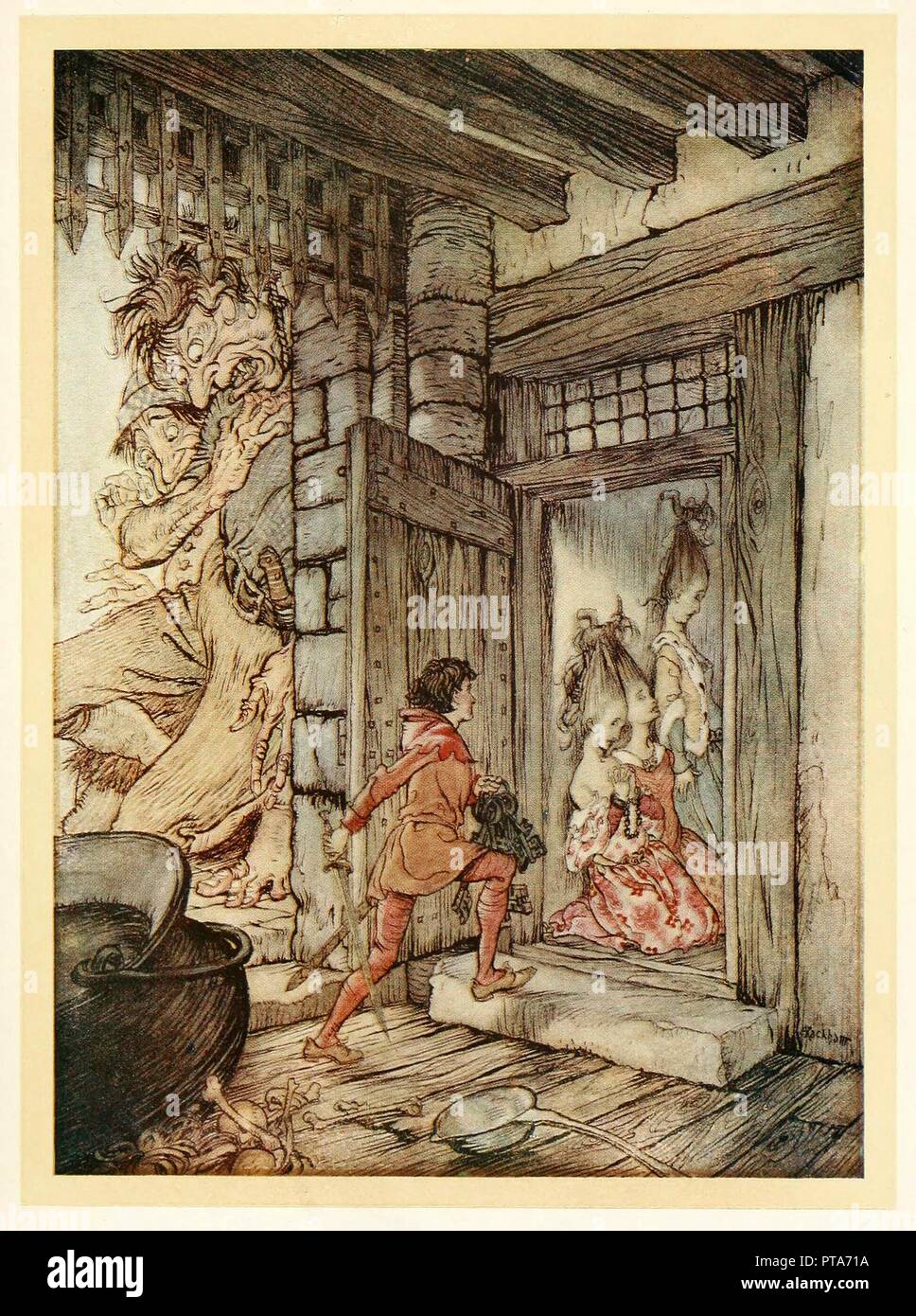 Taking the keys of the Castle, Jack unlocked all the doors, from English Fairy Tales, pub. 1922. Creator: Arthur Rackham (1867 - 1939). Stock Photo