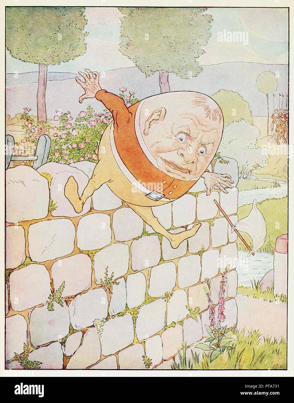 Humpty Dumpty had a great fall, from A Nursery Rhyme Picture Book, pub. 1914. Creator: Leonard Leslie Brooke (1862 - 1940). Stock Photo