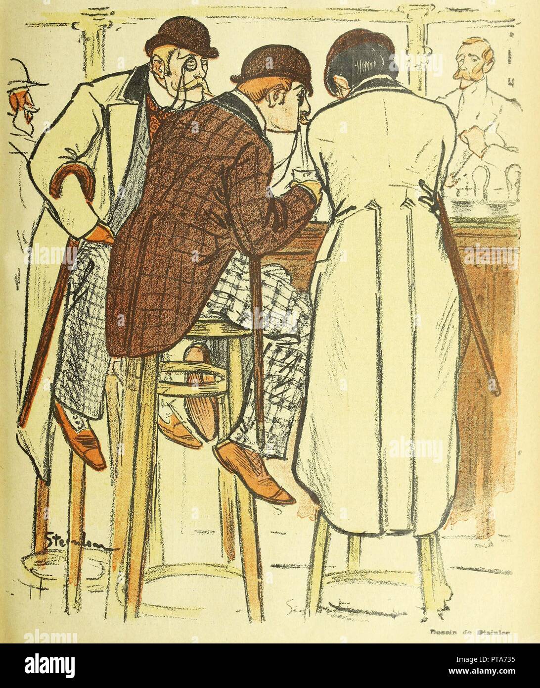 At the Bar, from Gil Blas Illustre, pub. 1899 (colour lithograph), 1899. Creator: Theophile Alexandre Steinlen (1859 - 1923). Stock Photo