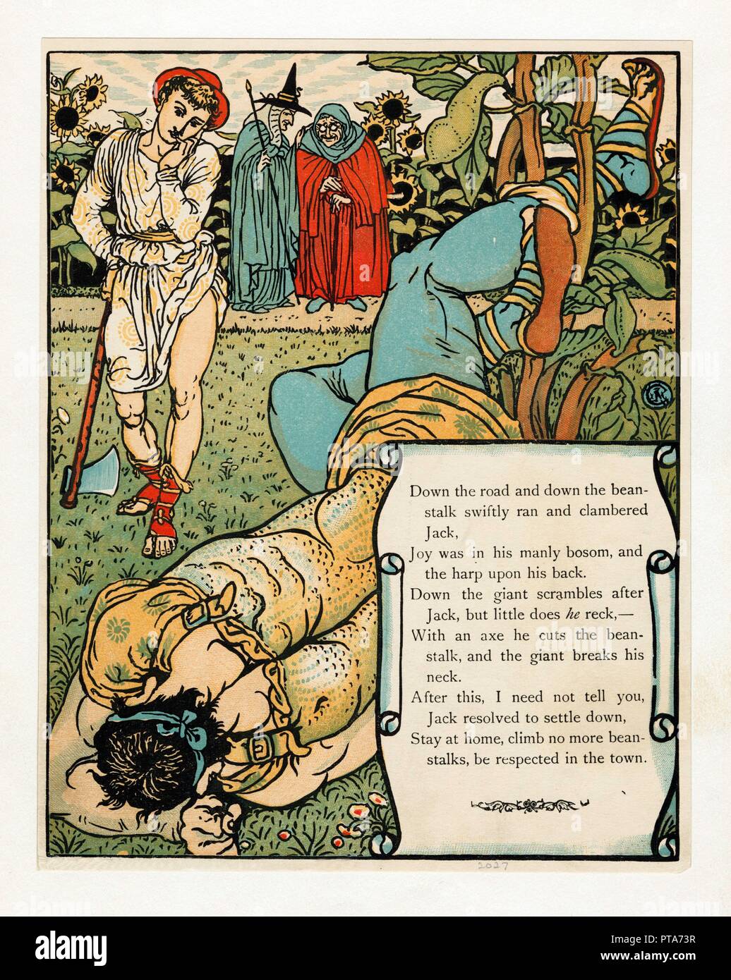 The giant breaks his neck', from The Blue Beard Picture Book, pub. 1879 (colour lithograph), 1879. Creator: Walter Crane (1845 - 1915). Stock Photo