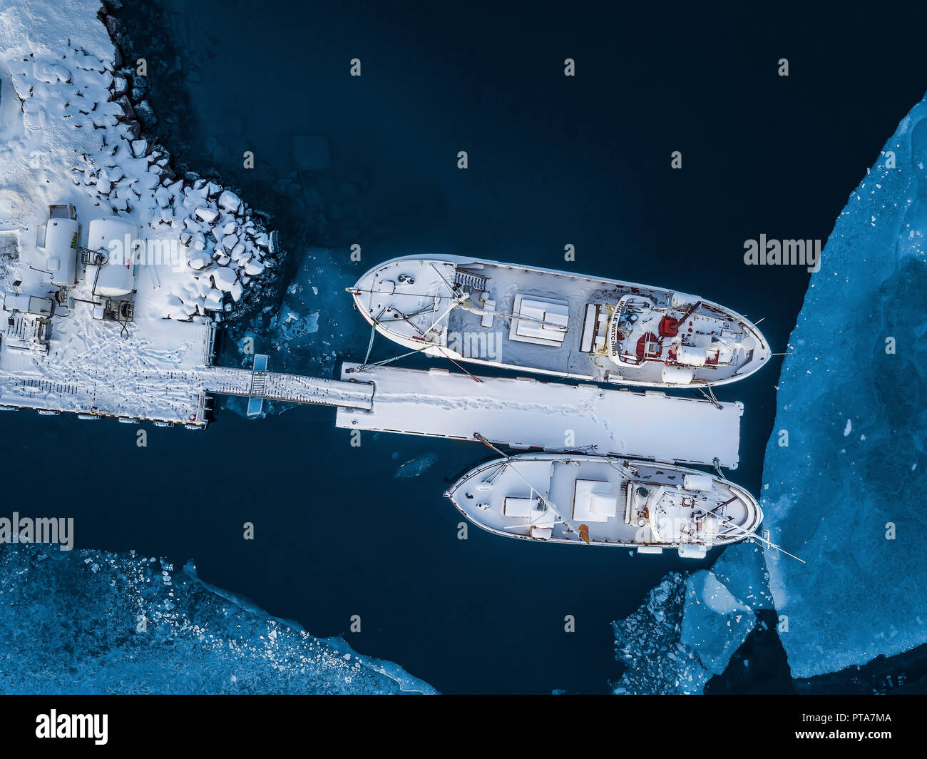 Fishing boats seen from above, Iceland Stock Photo