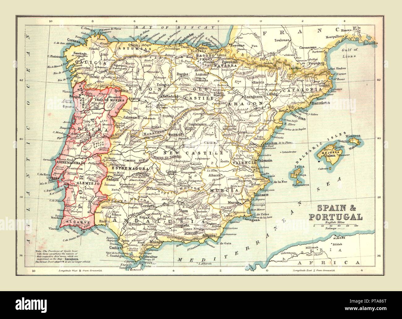 Map of Spain and Portugal, 1902.  Creator: Unknown. Stock Photo