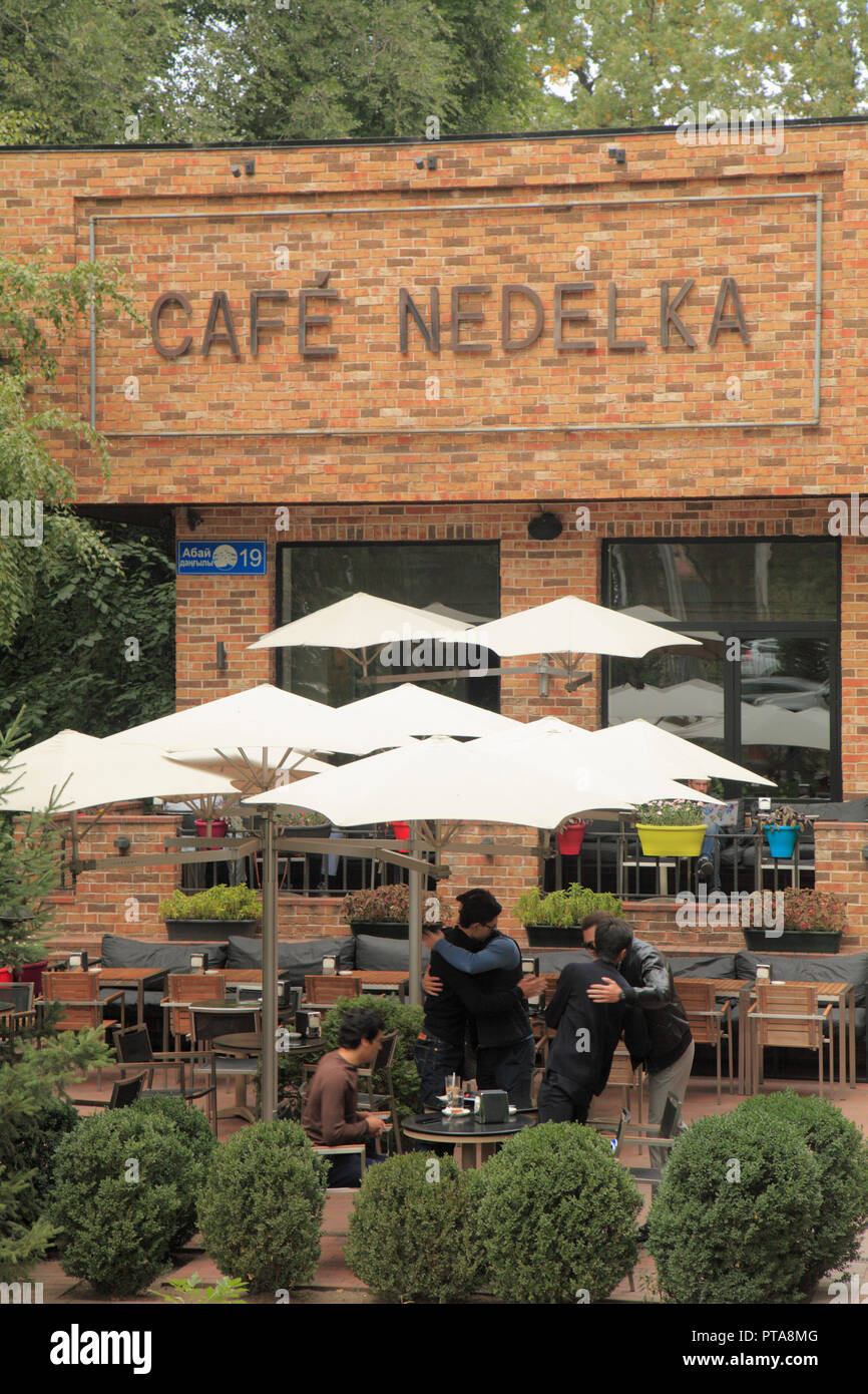 Kazakhstan; Almaty, cafe terrace, street scene Stock Photo Alamy