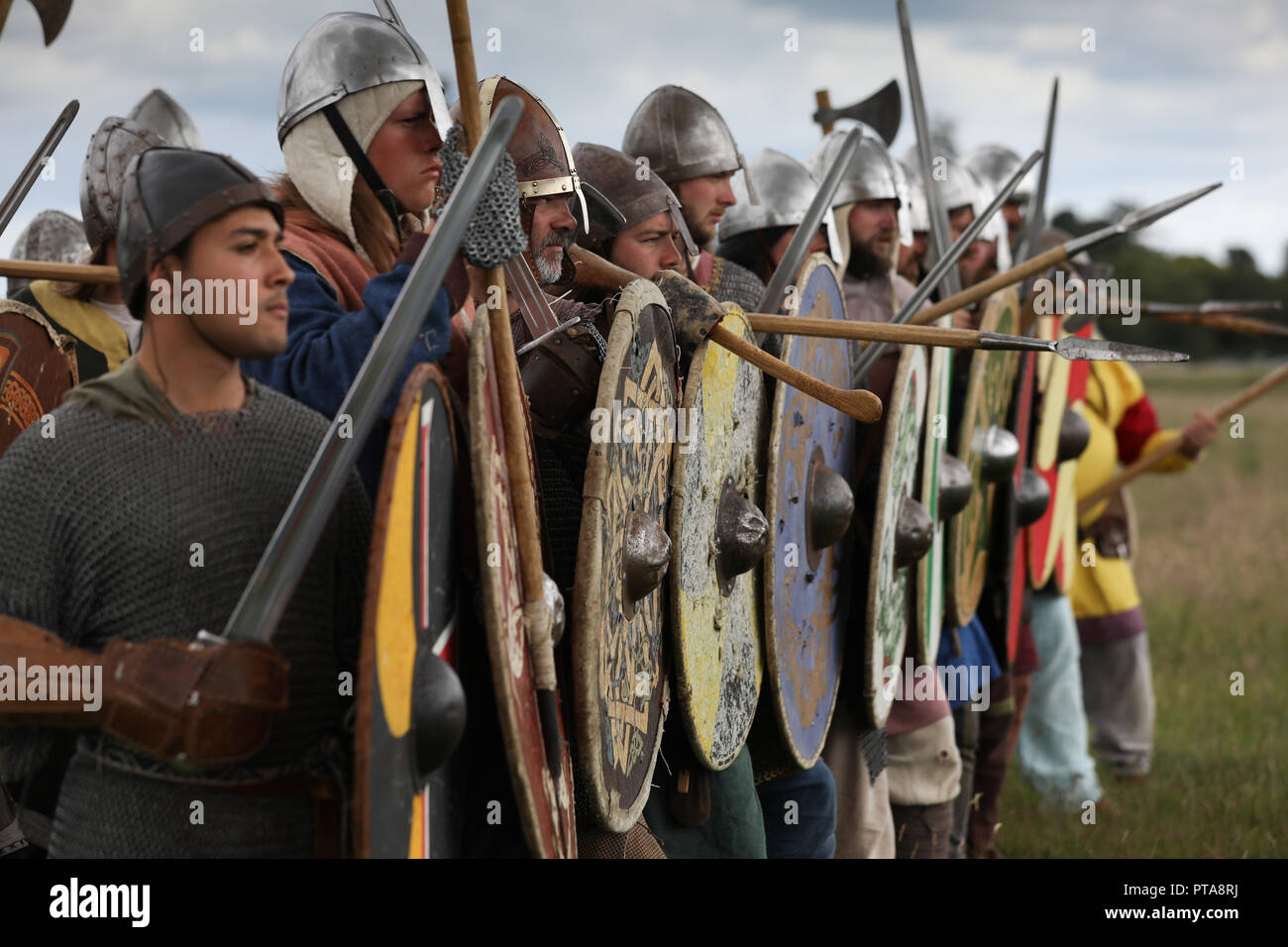 Vikings formed in to a  shield wall Stock Photo