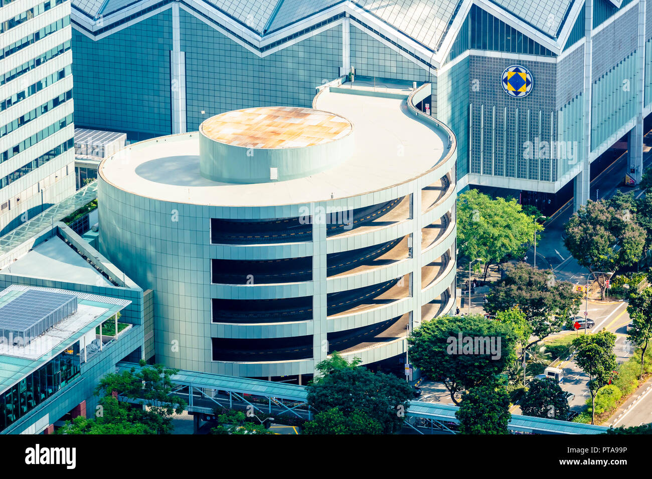 Singapore, August 18, 2018: Aerial view of Suntec City circular carpark Stock Photo