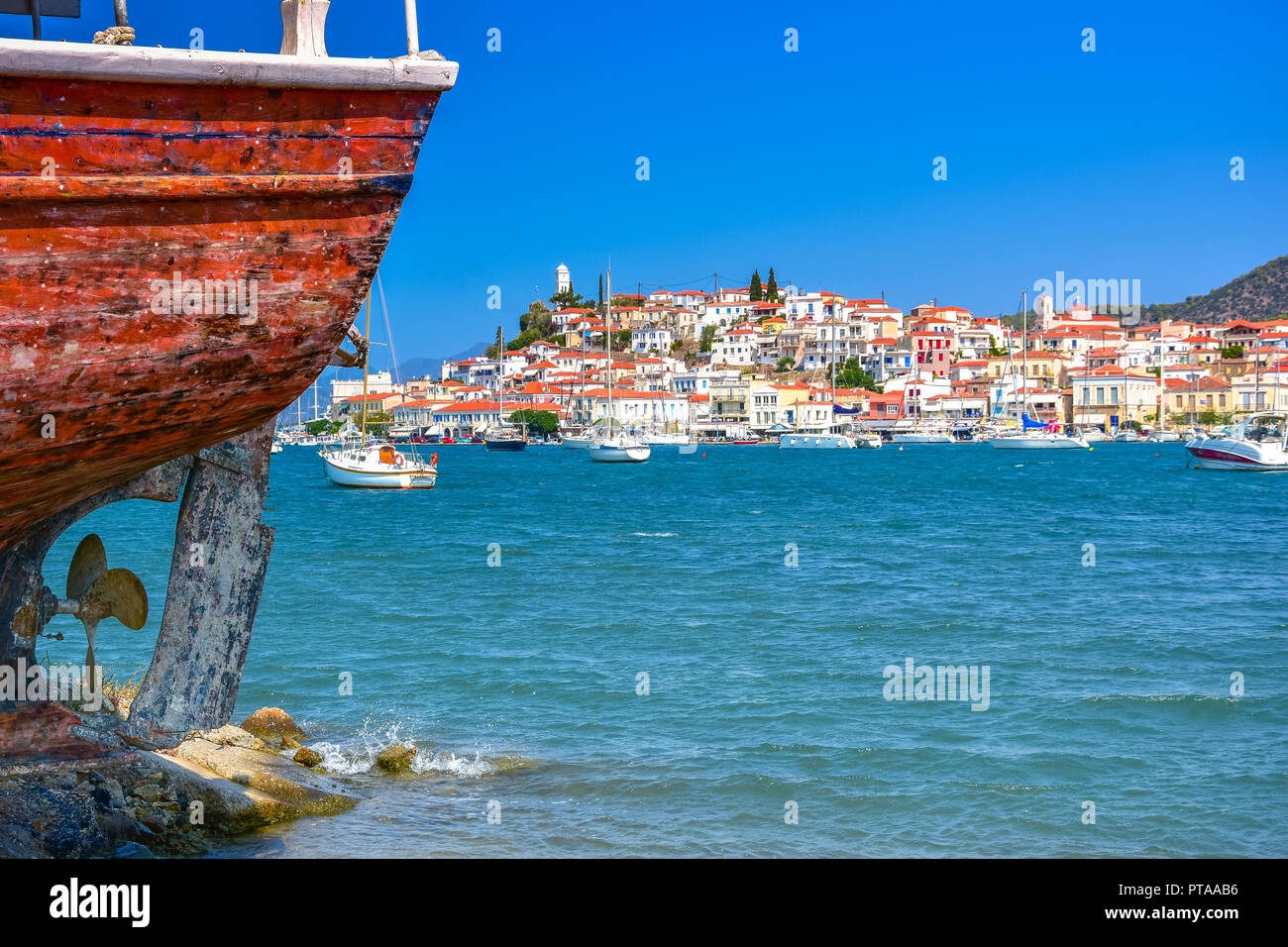 Famous Poros island, Peloponnese, Greece. Stock Photo
