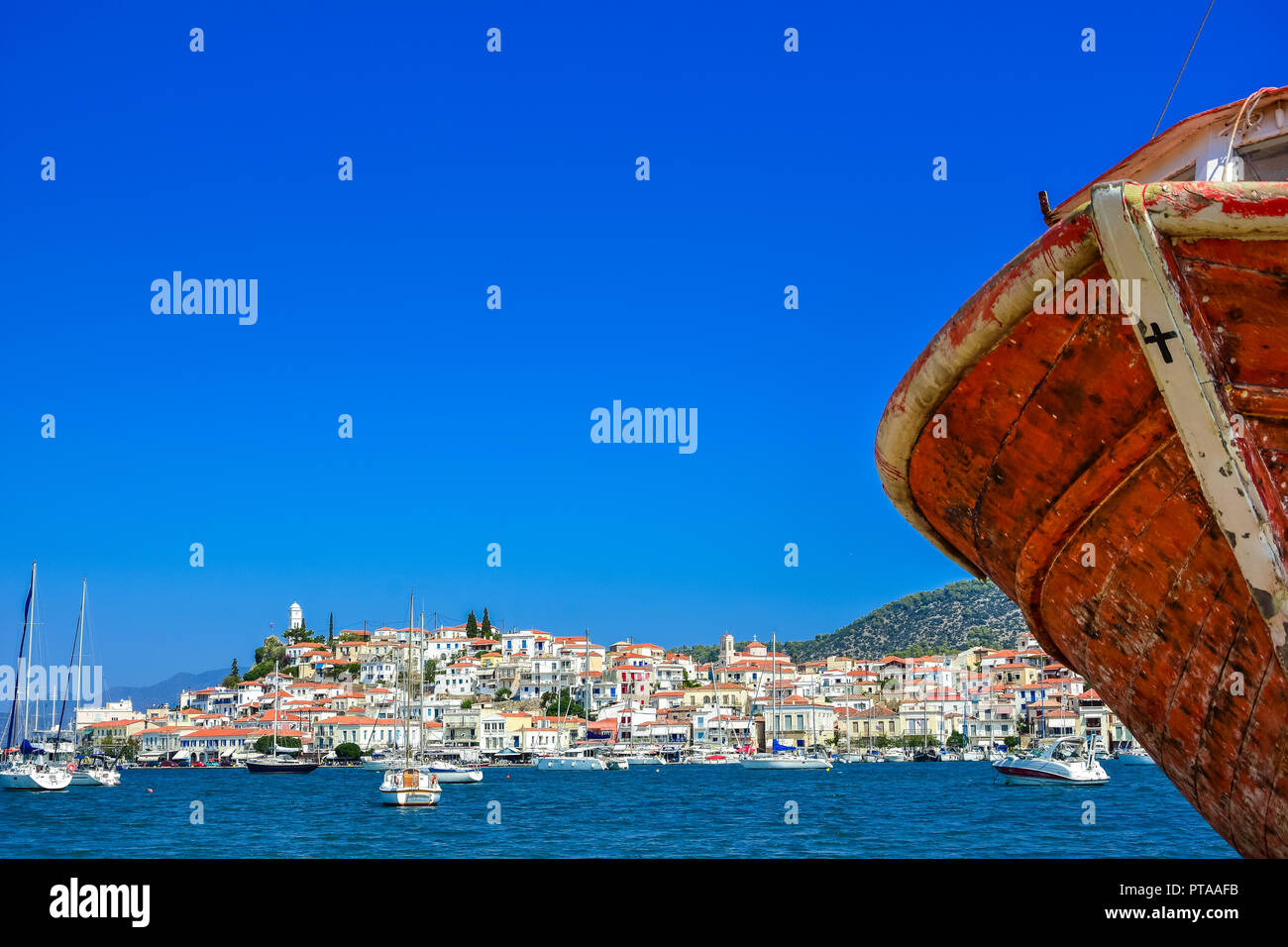 Famous Poros island, Peloponnese, Greece. Stock Photo