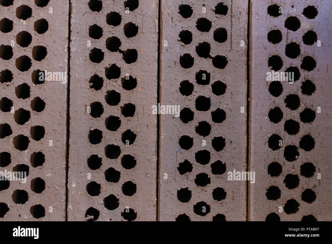 Close-up of a red brick stack. View from the top. Stock Photo