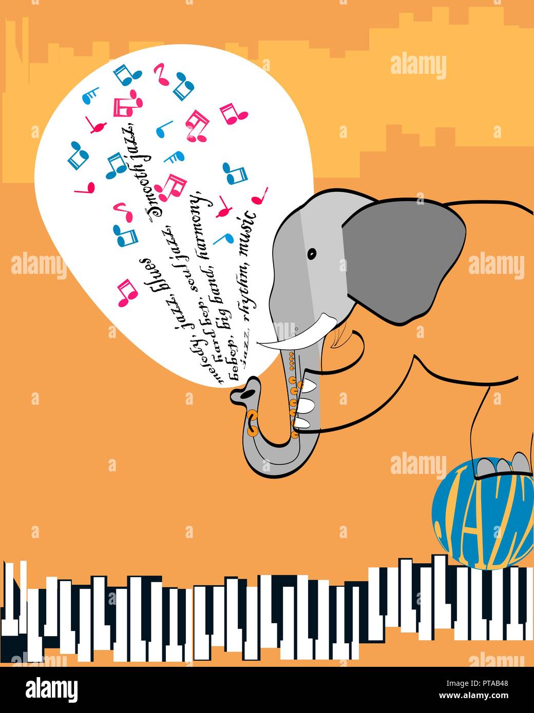 poster with an elephant playing jazz saxophone Stock Vector Image & Art