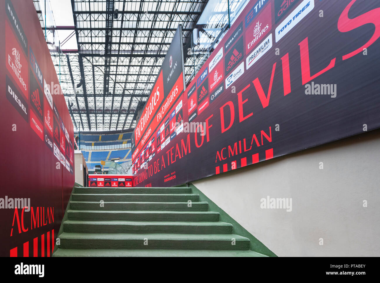 Players' tunnel at San Siro - the official playground of FC Milan and FC Inter Stock Photo