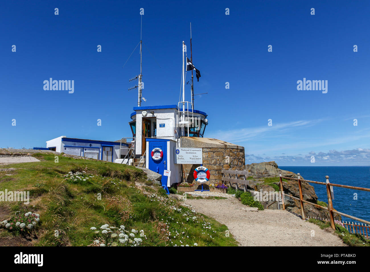 The St. Ives watch tower, run by the National Coastwatch Institution, a voluntary organisation and registered charity, St. Ives, Cornwall, England, UK Stock Photo