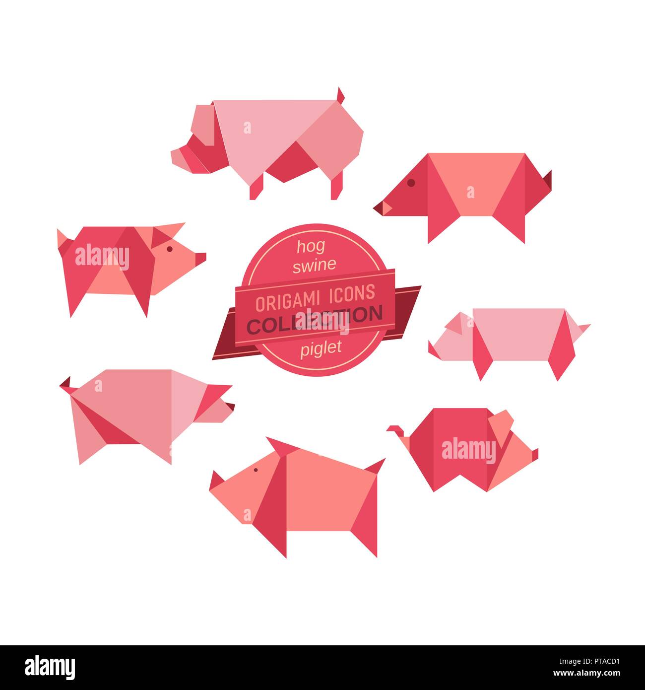 Origami pigs vector collection Stock Vector