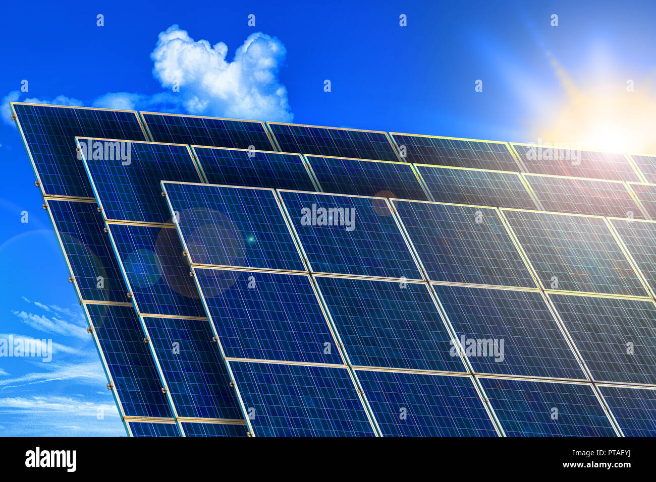 Solar panel with sun Stock Photo