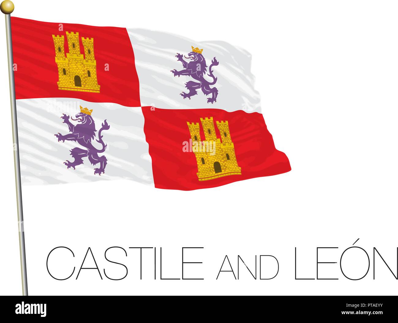 Castile and Leon official regional flag, Spain, vector illustration Stock Vector