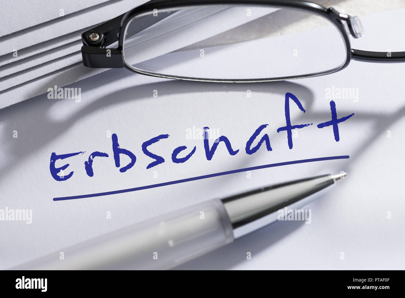 Testament with pen and glasses Stock Photo