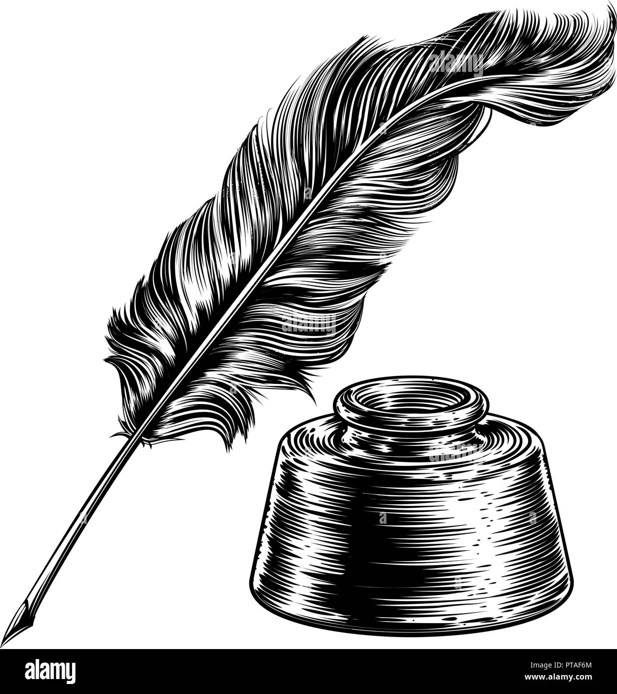 Quill Feather Pen and Ink Well Stock Vector