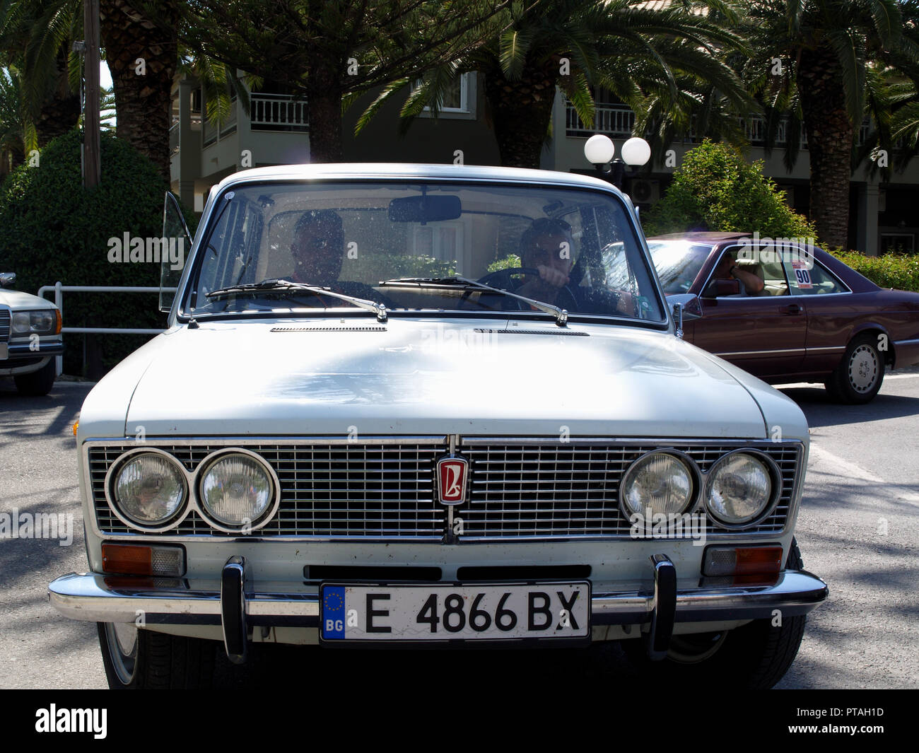 Vintage Lada on display at the 8th Hellenic Bulgarian LEKAM classic car rally at the Acharavi Park Hotel, Acharavi, Corfu, Greece Stock Photo