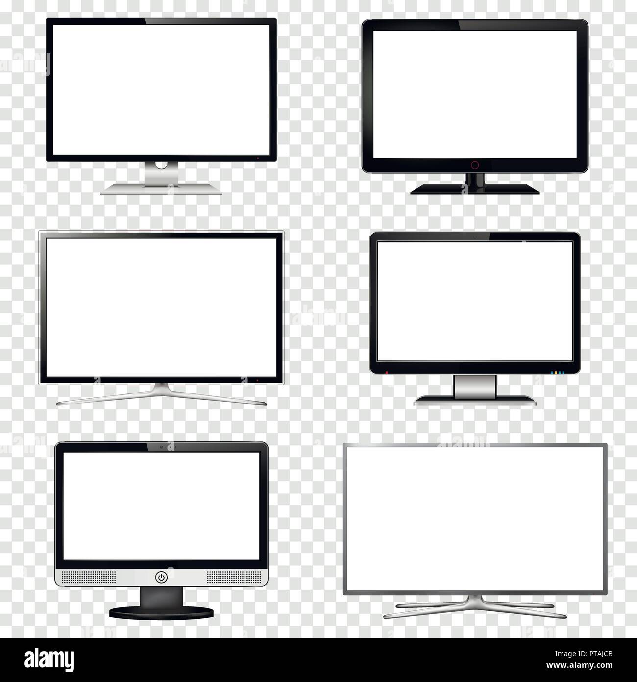 TV screen and computer monitor set isolated on transparent background Stock Vector