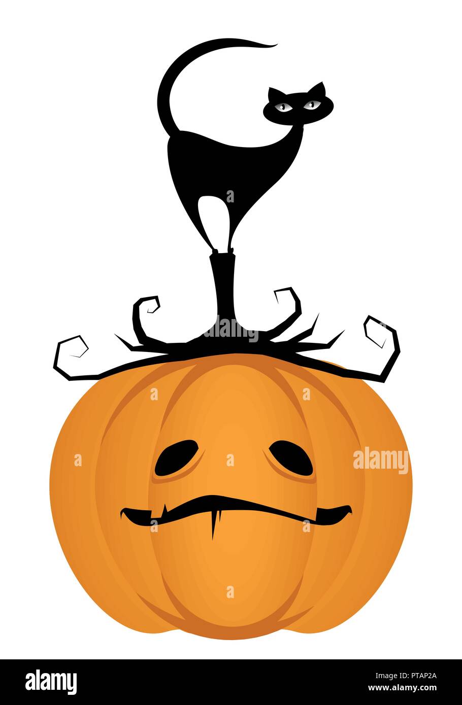 Black cat on a Halloween pumpkin. Vector Illustration. Isolated Stock ...