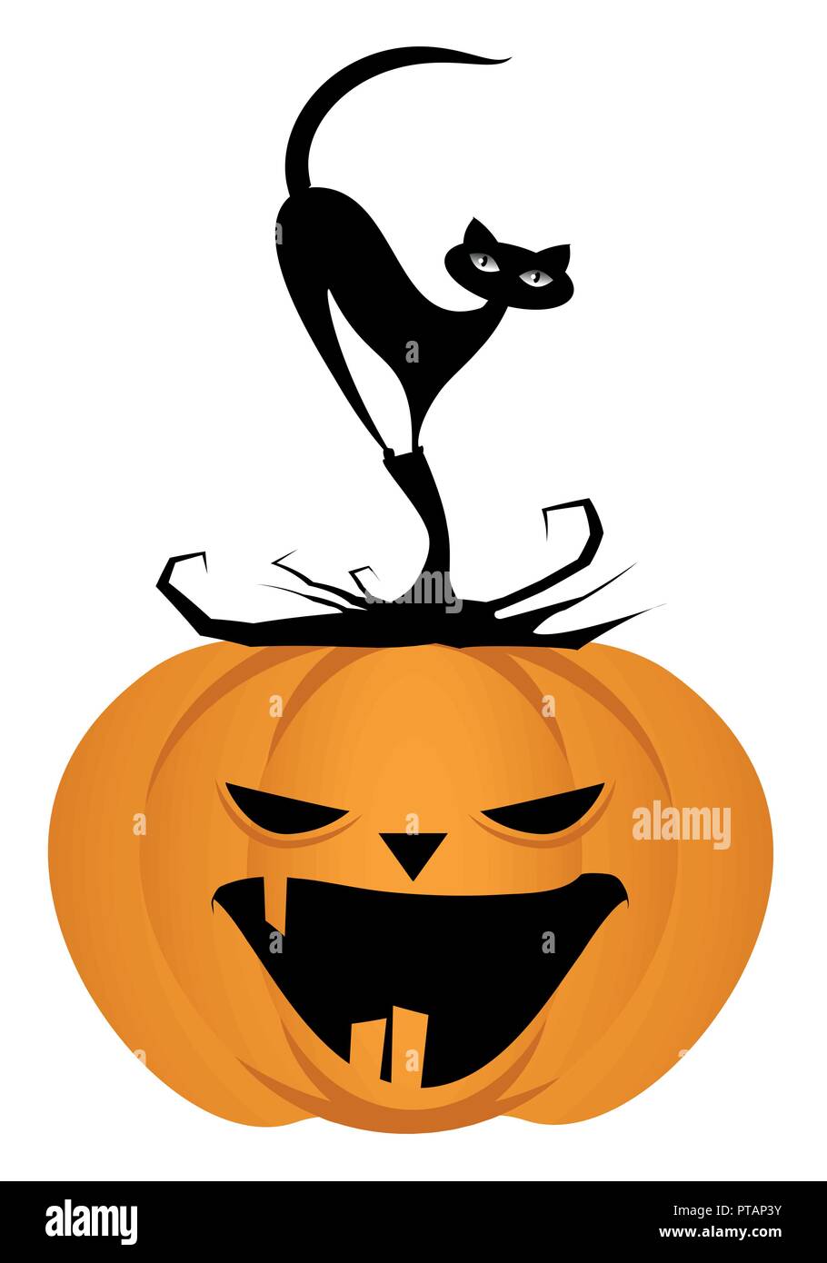 Black cat on a Halloween pumpkin. Vector Illustration. Isolated Stock ...