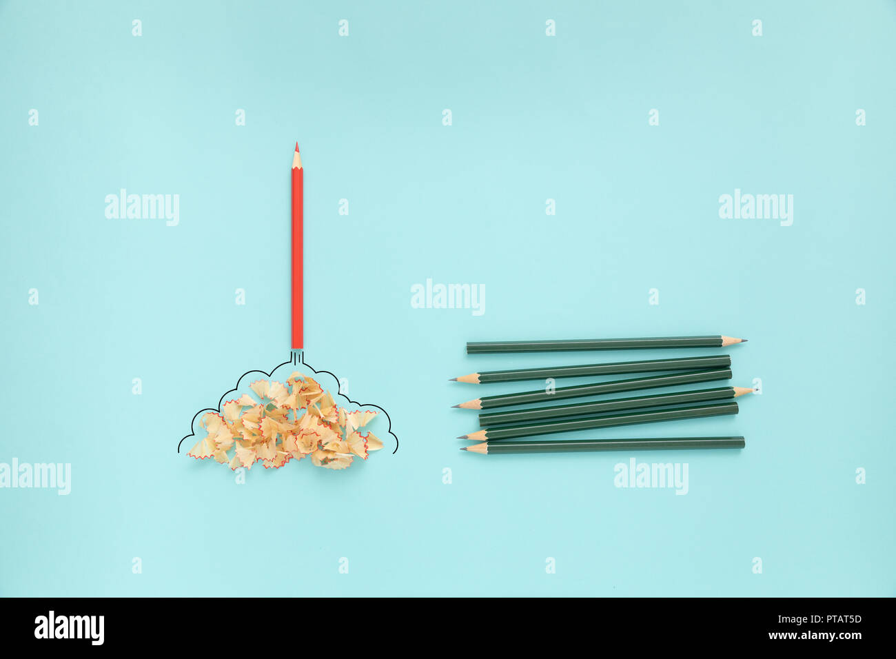 Pencil and pencil sharpener trash with jet engine, stationary Stock Photo Alamy