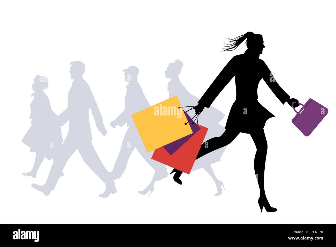 Fashionable woman with shopping bags walking on the street. Vector ...