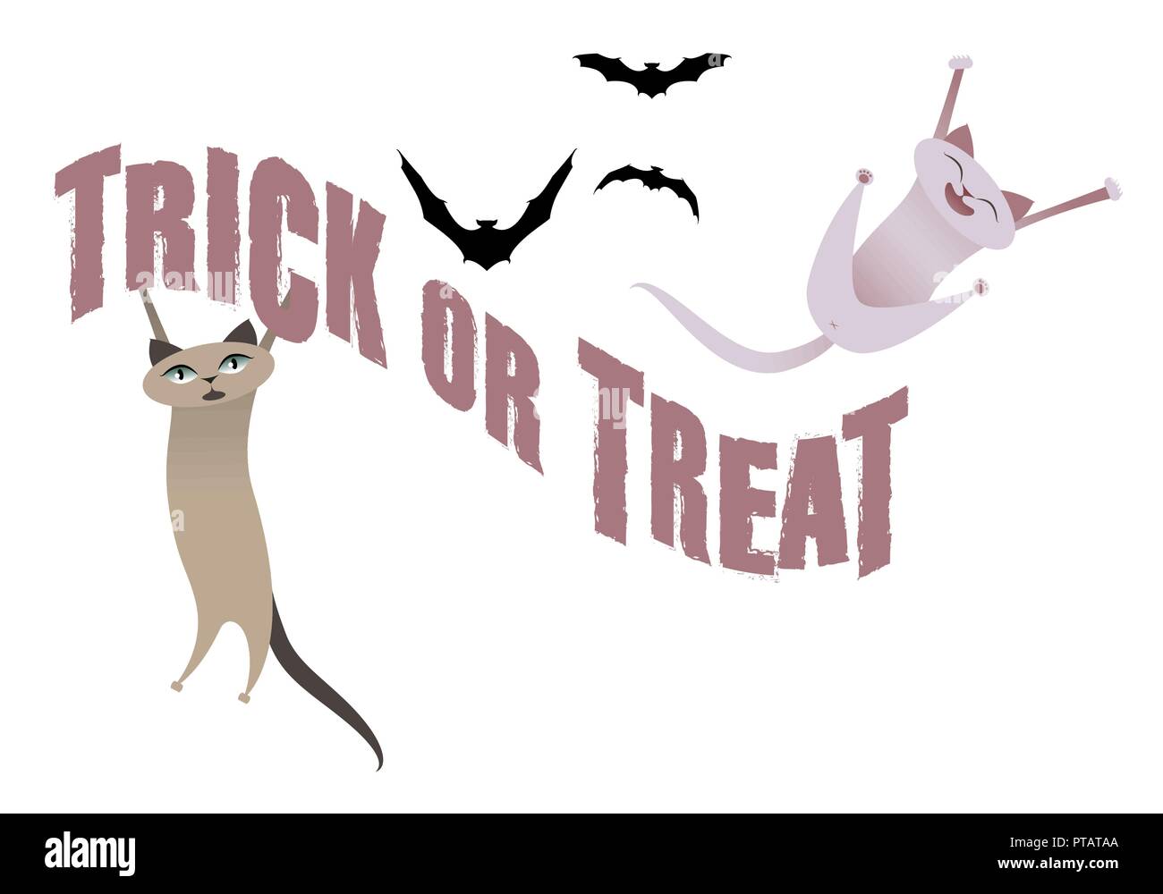 Trick or Treat. Funny cats having fun on Halloween time. Bats in the background Stock Vector
