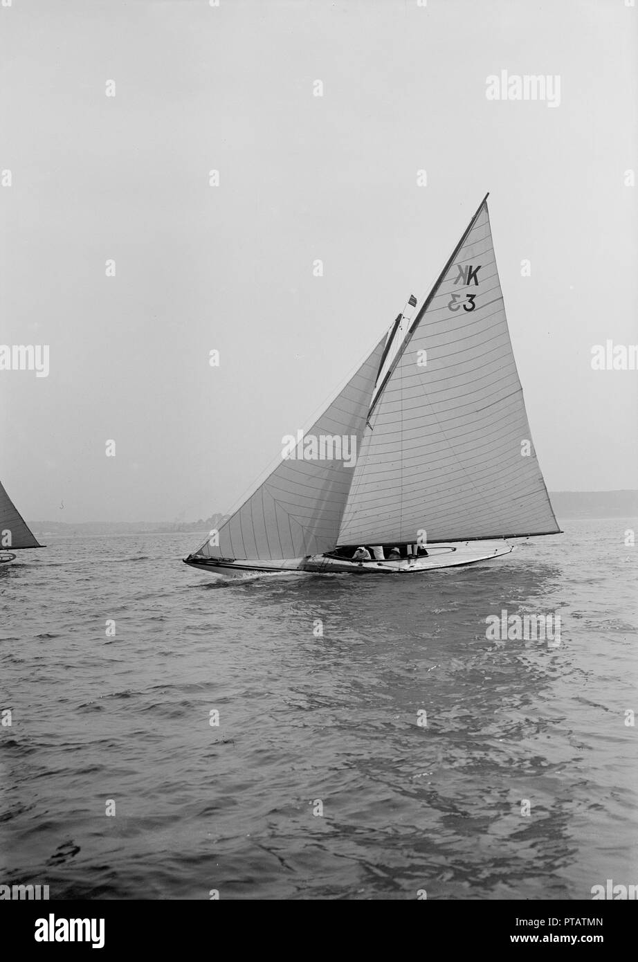 The 7 Metre 'Ancora' (K3) sailing closehauled, 1913. Creator Kirk