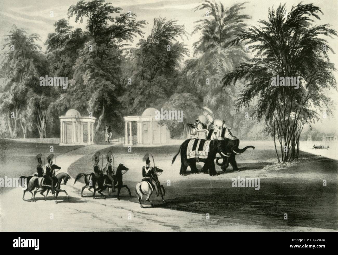 'Elephants and Body Guard in Barrackpore Park, 1820', (1925). Creator: Unknown. Stock Photo