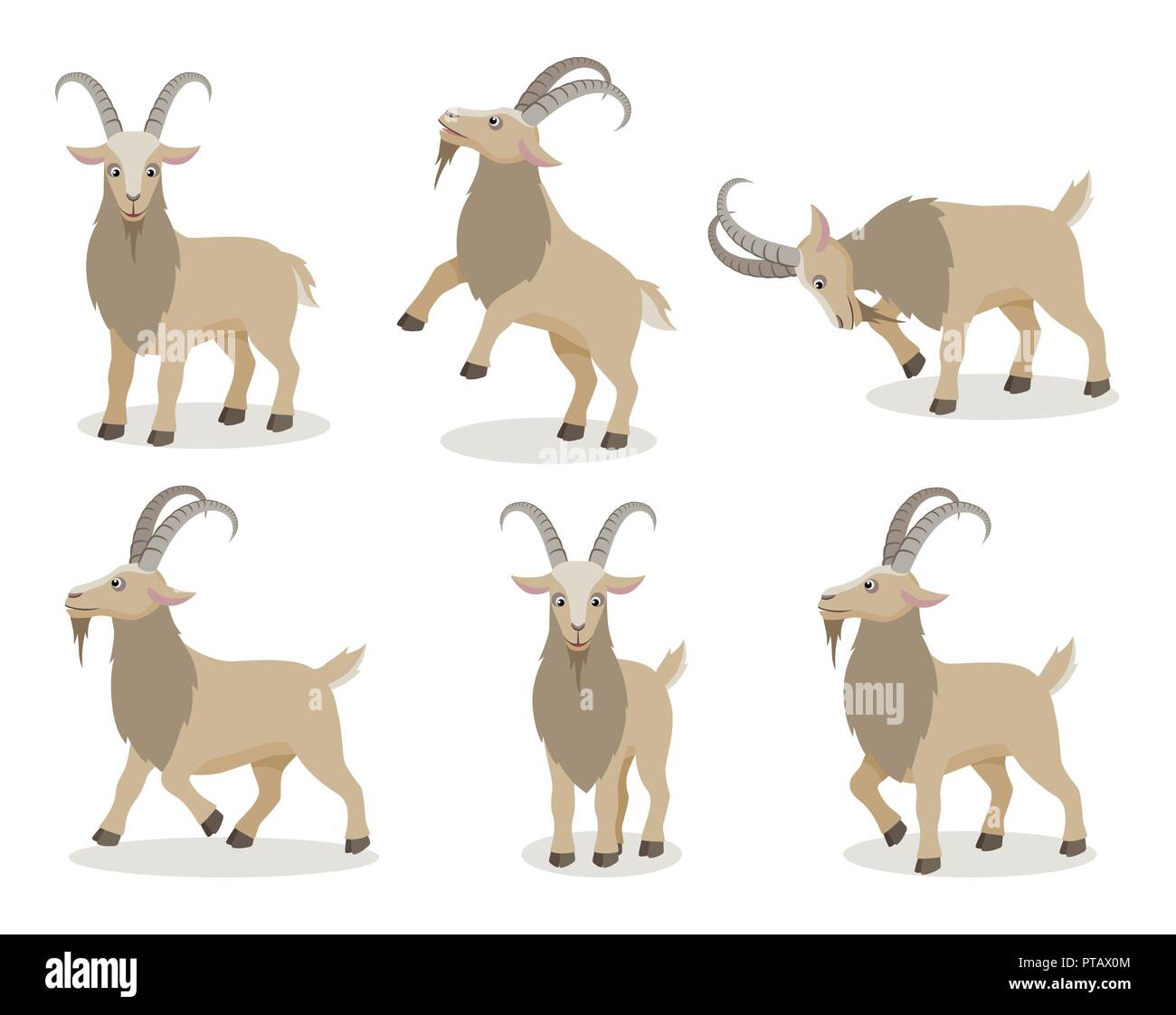 Set of goat in different poses in flat style Stock Vector