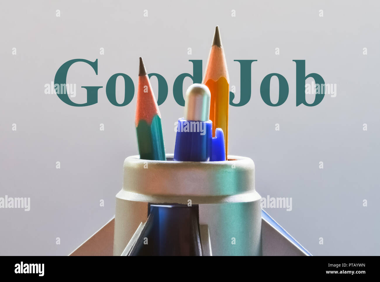 Closeup of office stationery and text Good Job Stock Photo Alamy