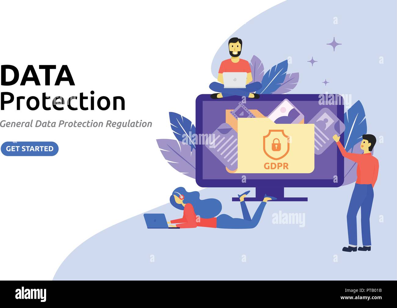 Data protection modern flat design concept. Protecting online data for a web page, coding, programming, application development. Stock Vector