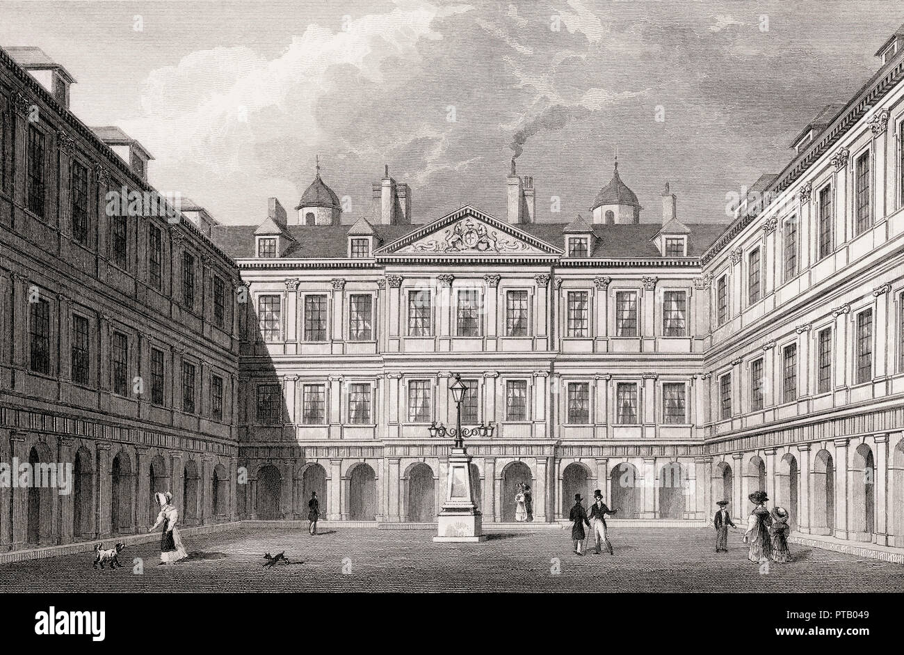 The courtyard of  the Palace of Holyroodhouse, Edinburgh, Scotland, 19th century, from Modern Athens by Th. H. Shepherd Stock Photo