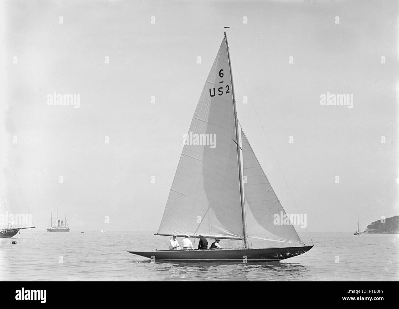 The 6 Metre 'Montauk' in light winds, 1921. Creator Kirk & Sons of