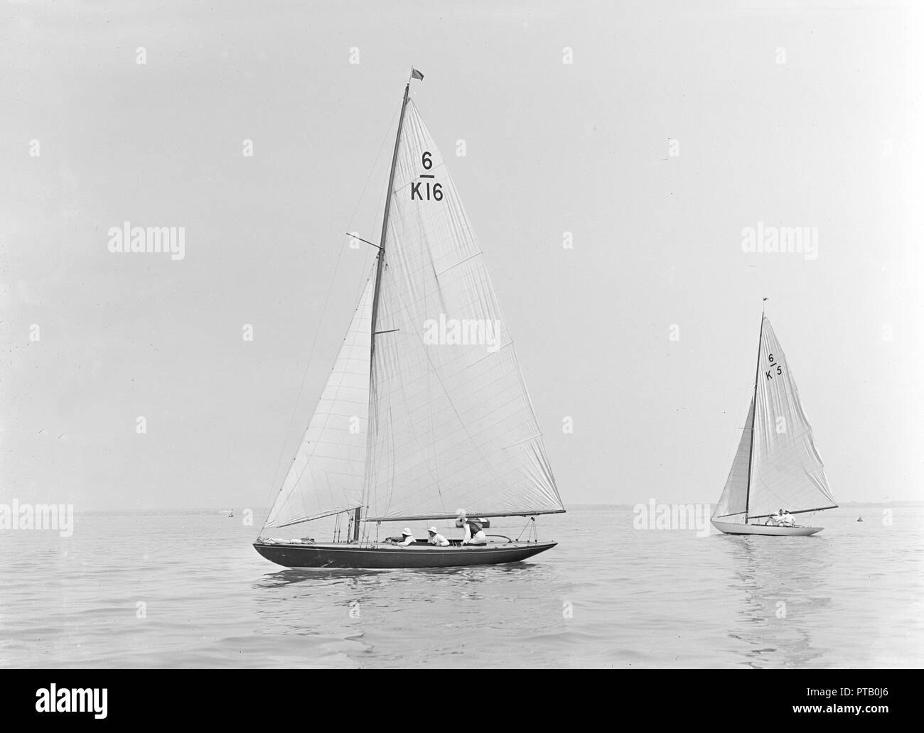 The 6 Metre class 'Jean' and 'Victoria' sailing in light winds, 1922. Creator Kirk & Sons of