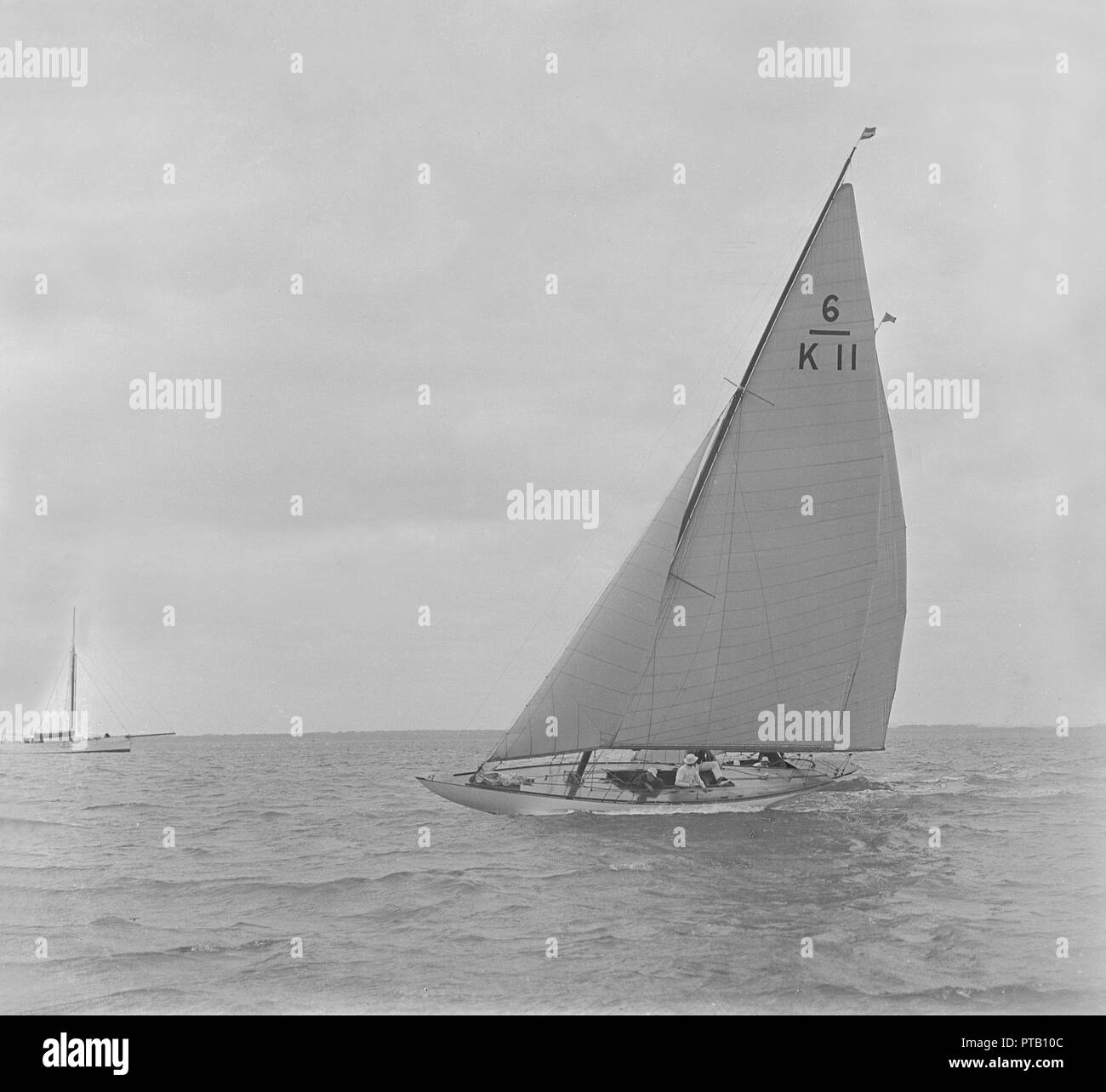 The 6 Metre class 'Freesia' sailing closehauled, 1921. Creator Kirk