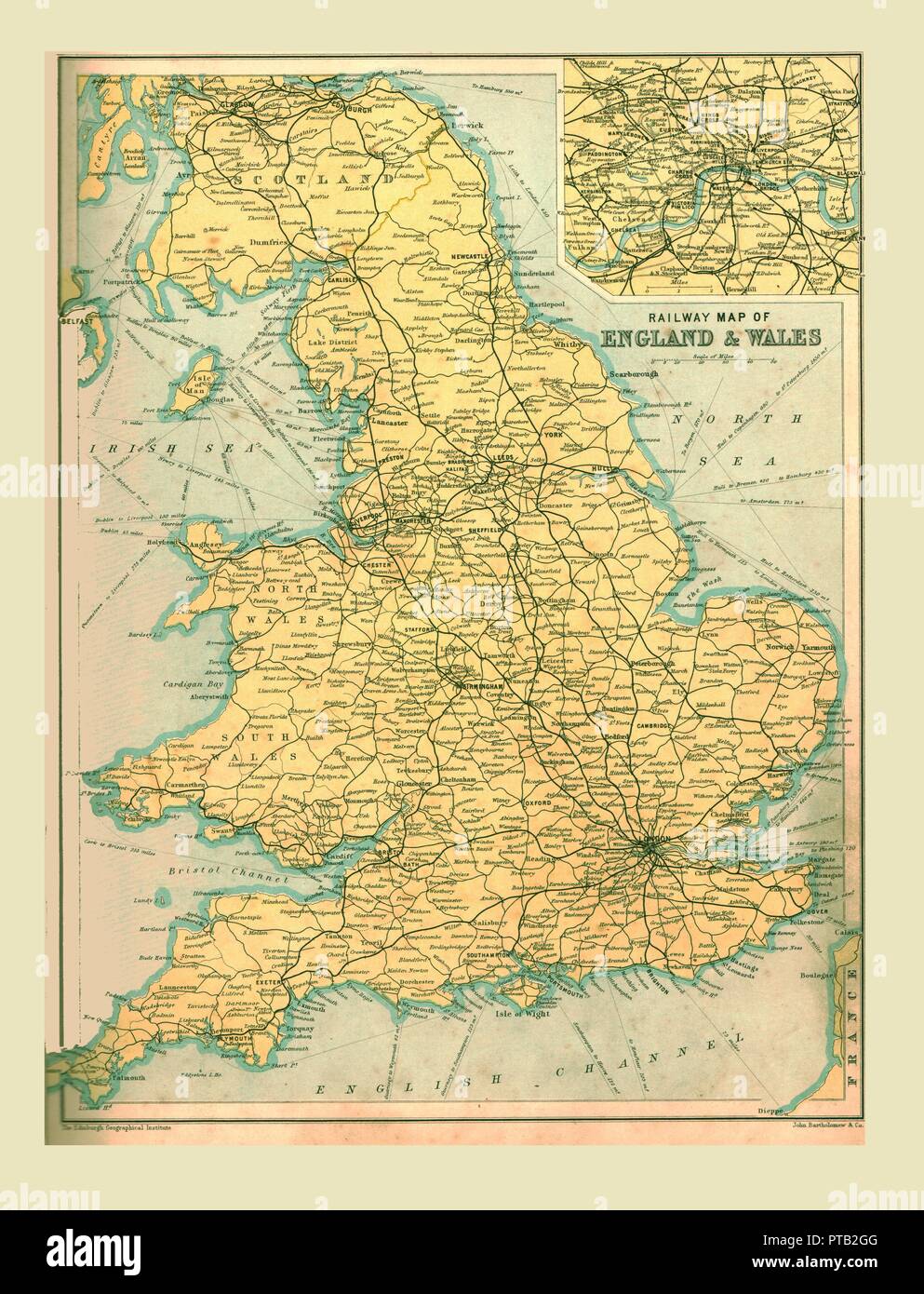 Railway Map of England and Wales, 1902.  Creator: Unknown. Stock Photo
