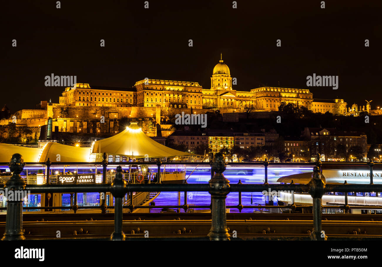 Budapest Royal Palace on the hill at night Stock Photo