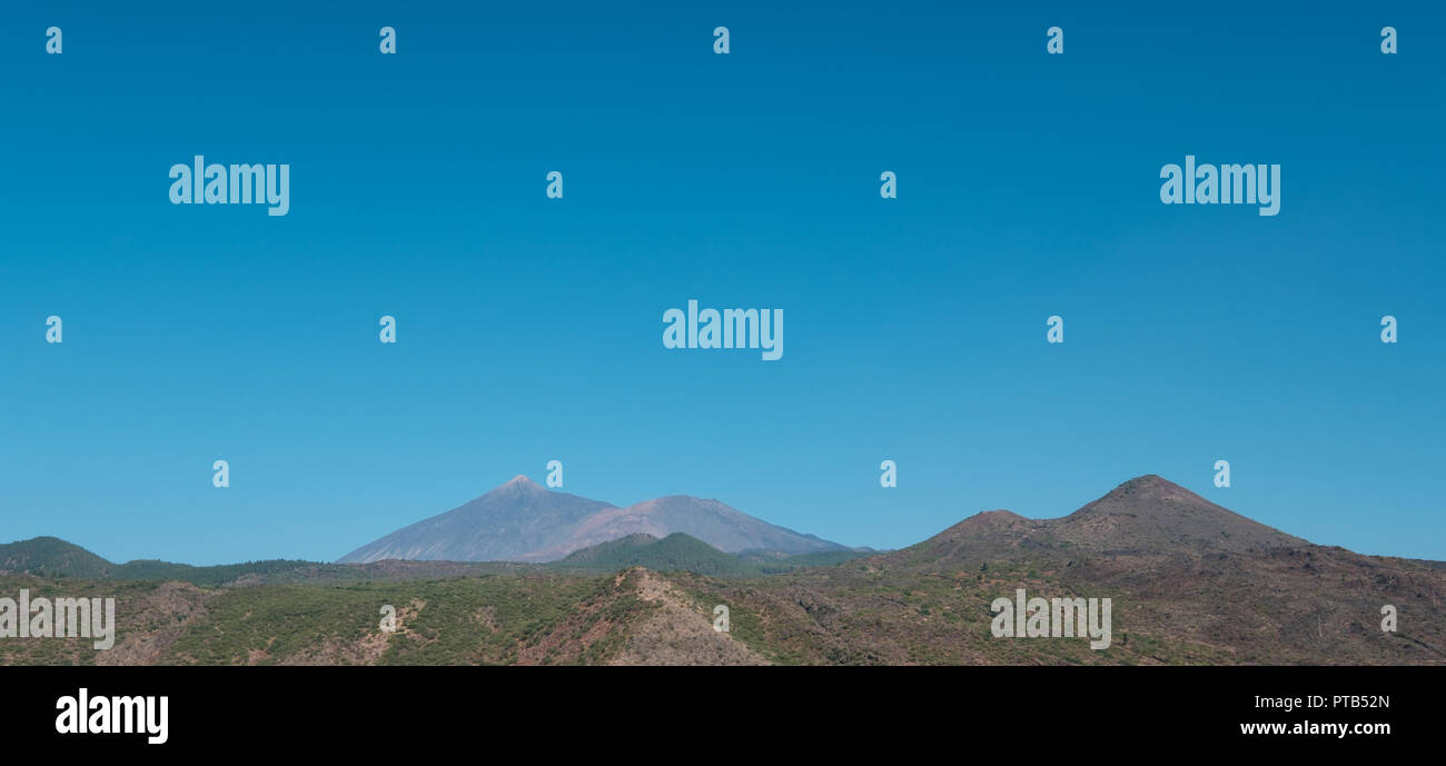 summer landscape with clear blue sky and mountain (Pico del Teide) background - Stock Photo