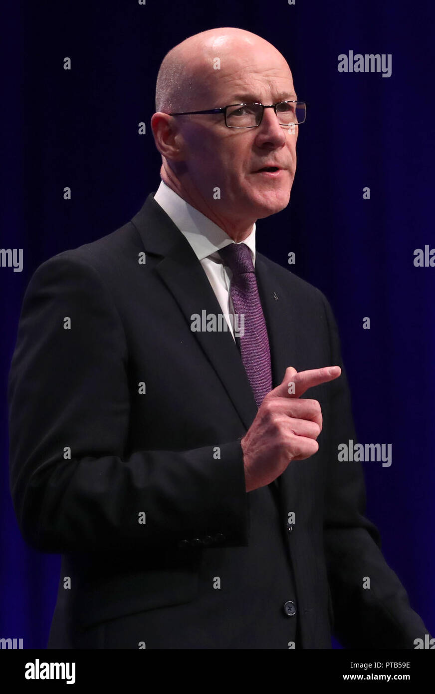 Deputy First Minister John Swinney makes a speech on day two of the SNP autumn conference at the SEC, Glasgow. Stock Photo