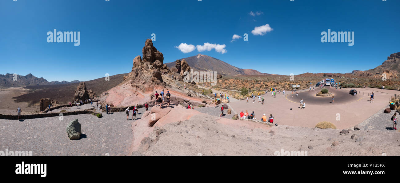 Tenerife, Canary Islands, Spain - September 2018:  People at Roque Cinchado rock at Roques De Garcia Parque Nacional Del Teide Tenerife Spain Stock Photo