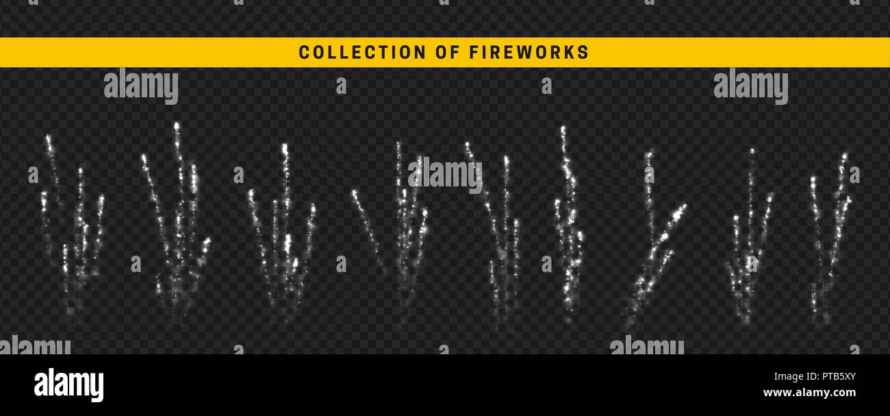 White light effect. Fireworks isolated on transparent background Stock