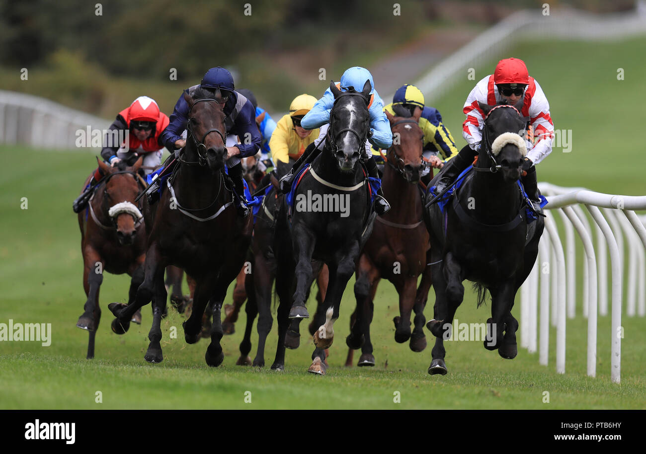 Horses and jockeys go around the last bend in the Racing UK Club Day On 22nd October Nursery at Pontefract Racecourse. PRESS ASSOCIATION Photo. Picture date: Monday October 8, 2018. See PA story RACING Pontefract. Photo credit should read: Mike Egerton/PA Wire Stock Photo